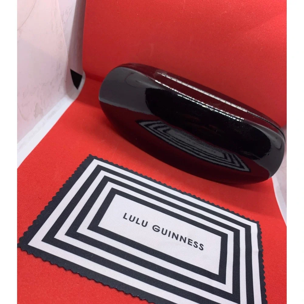 Lulu Guinness Black Patent Eyeglass Case Red Velvet Interior with Cleaning Cloth